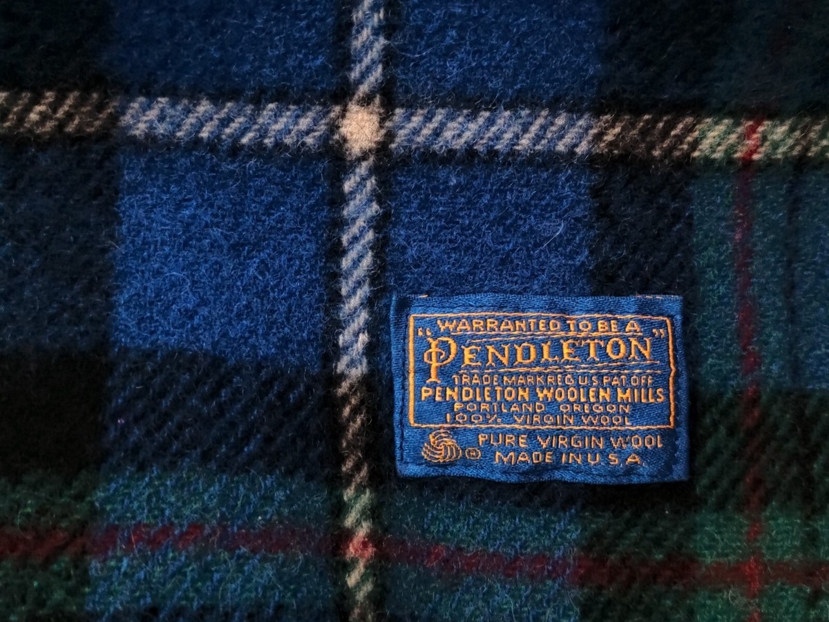 VinTagE PENDLETON Fringed WOOL BLANKET Tartan Plaid Blue  display picture 2