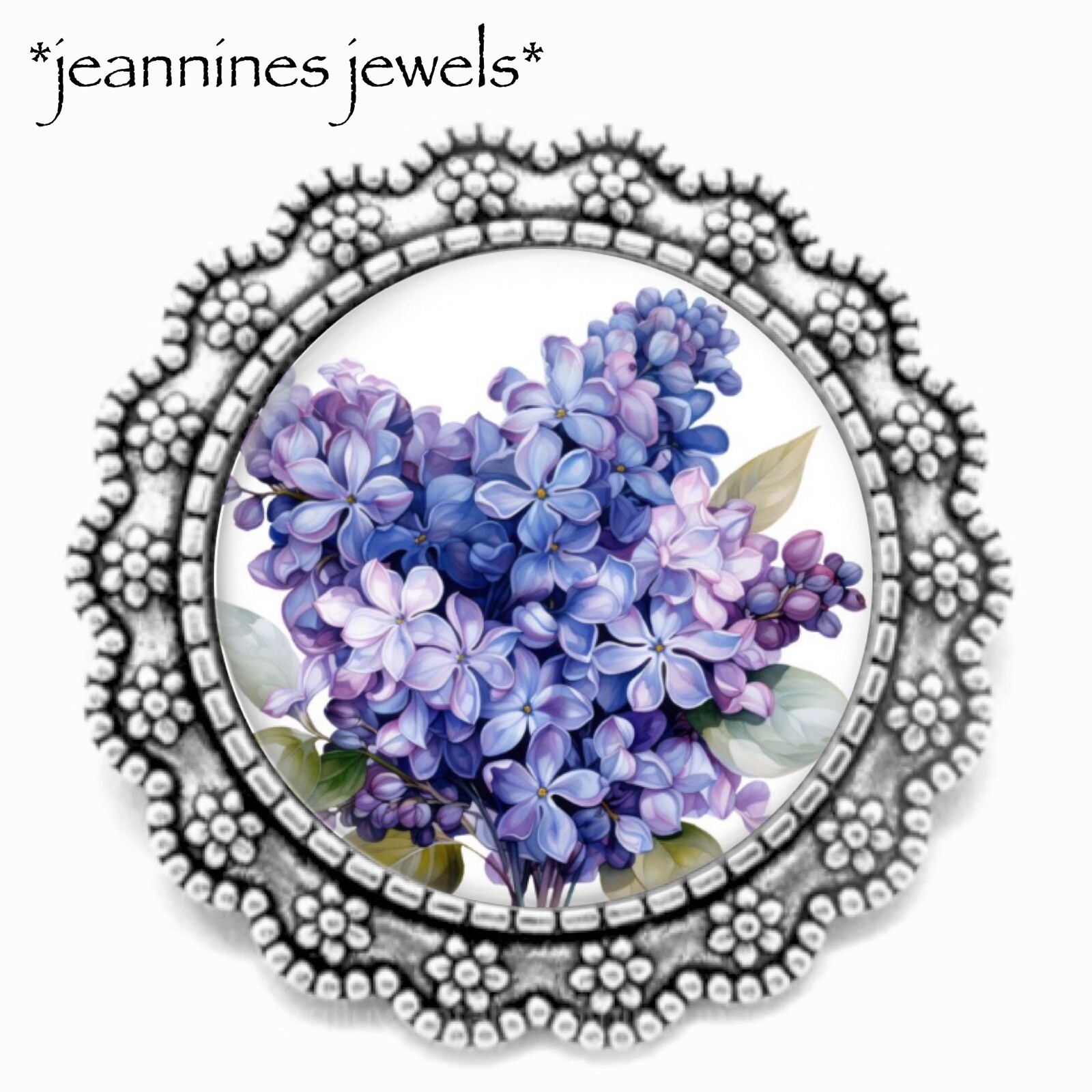 Lilacs BROOCH Spring Purple Flowers Watercolor Art Print Silver Lapel Pin