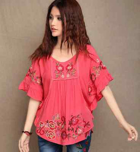 blouse indian peasant hippy ethnic tribal embroidered loose boho cotton