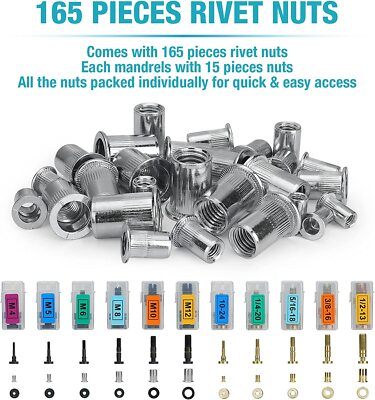Kit Rivettatrice Manuale 16 Pollici Zision – 13 Mandrini (M3-M12 + SAE) E 125 Dadi Rivet - 3