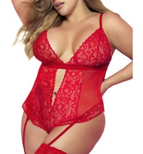 Mapale Plunge Brazilian Back Teddy with Attached Garter Straps 8568 8568X