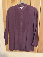 Sostanza Purple Pleated  SILK Long Sleeve Top Size S NWOT
