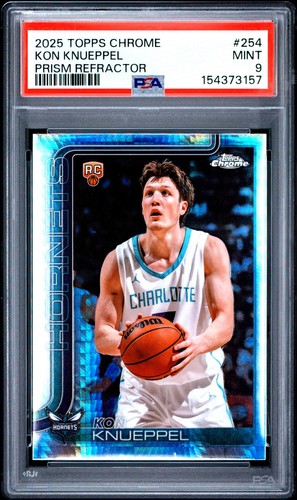 2025-26 Topps Chrome #254 Kon Knueppel RC Prism Refractor PSA 9 Hornets