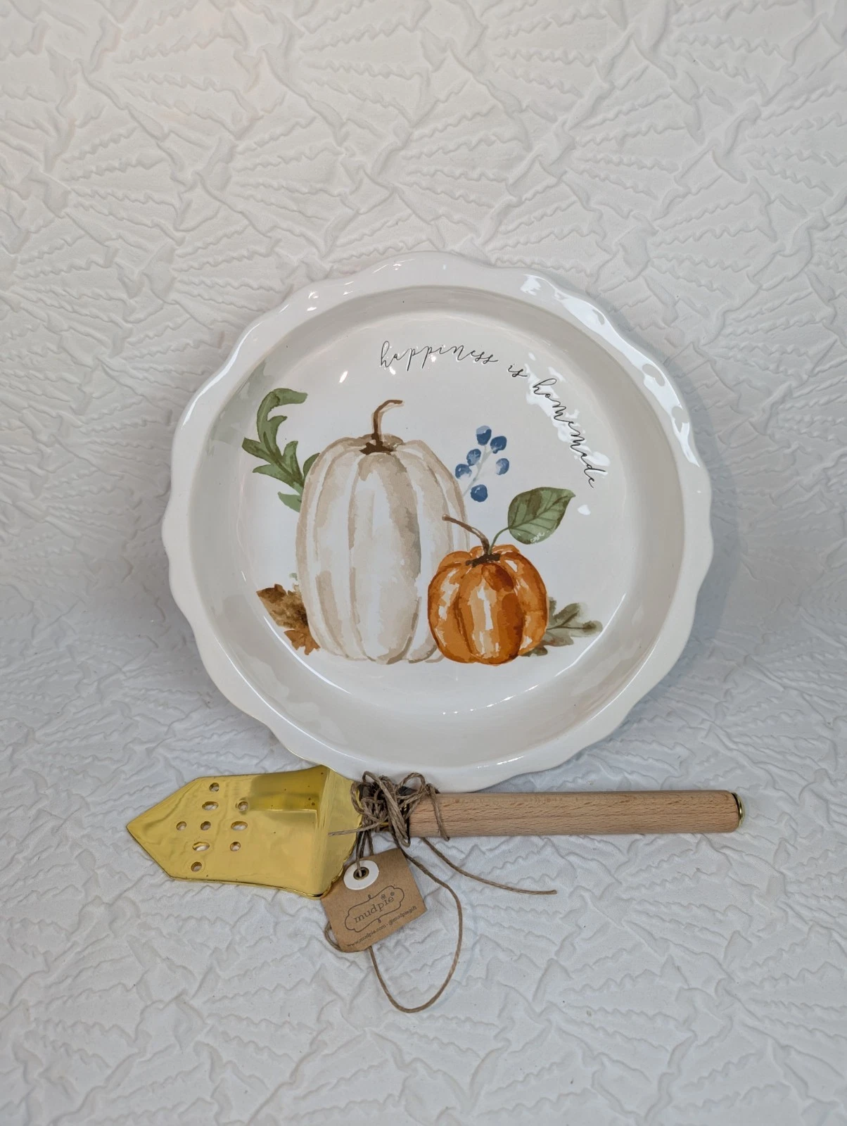 Mud Pie Fall Gather Ceramic Pie Plate, 2 Piece Set New