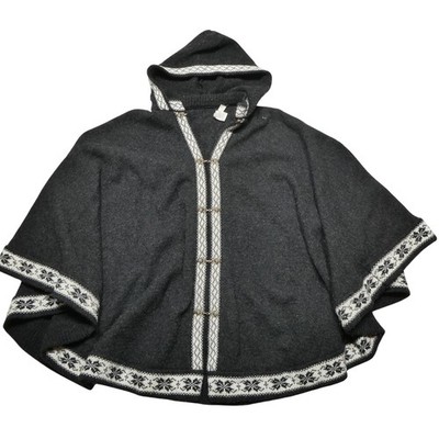 Baltic Inspirations Cape Womens One Size Gray Wool Hooded Fair Isle Ski Nordic