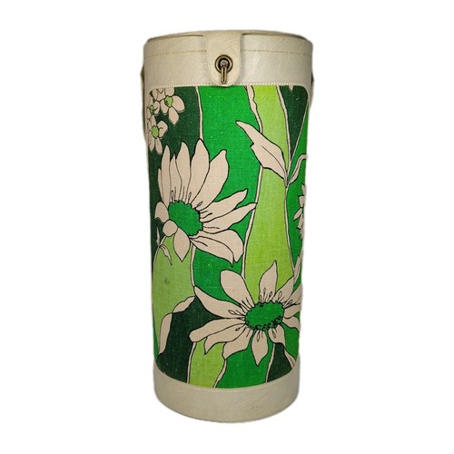 Flower Power MCM Knitting Needles Crochet Yarn Faux Leather Canister Caddy Green