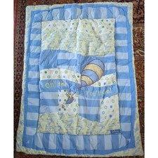 Dr. Seuss Oh the Places You'll Go Baby Quilt Embroidery Blue Yellow Green White