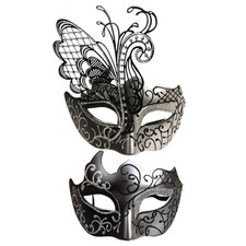 Yimianshou Masquerade Mask for Couple Women Men One Size, Butterfly-silver