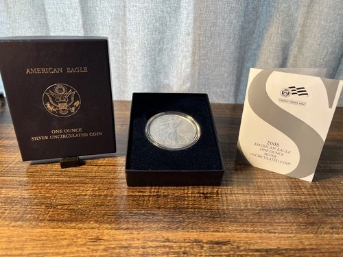 .999 Fine Silver 1 Oz Uncirculated 2008 W One Dollar American Eagle W/ Box COA