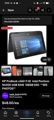 HP ProBook x360 11 G1  Intel Pentium N4200 4GB RAM  128GB SSD  **SEE PHOTOS**