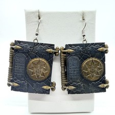 Vintage Y2K Egyptian Book of the Dead Book Charm Dangle Earrings Scarab Beetle