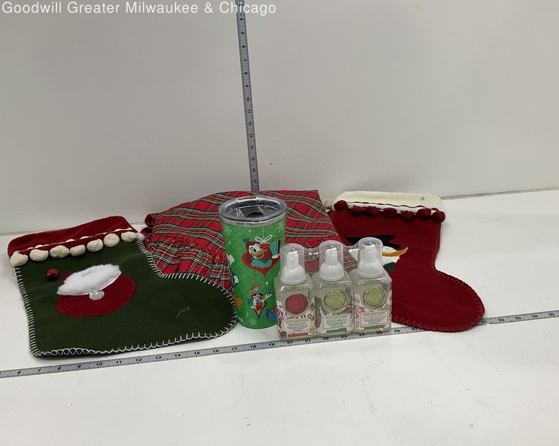 Christmas Holiday Lot Disney Parks Tumbler w/ Lid Tree Skirt Stockings Soap