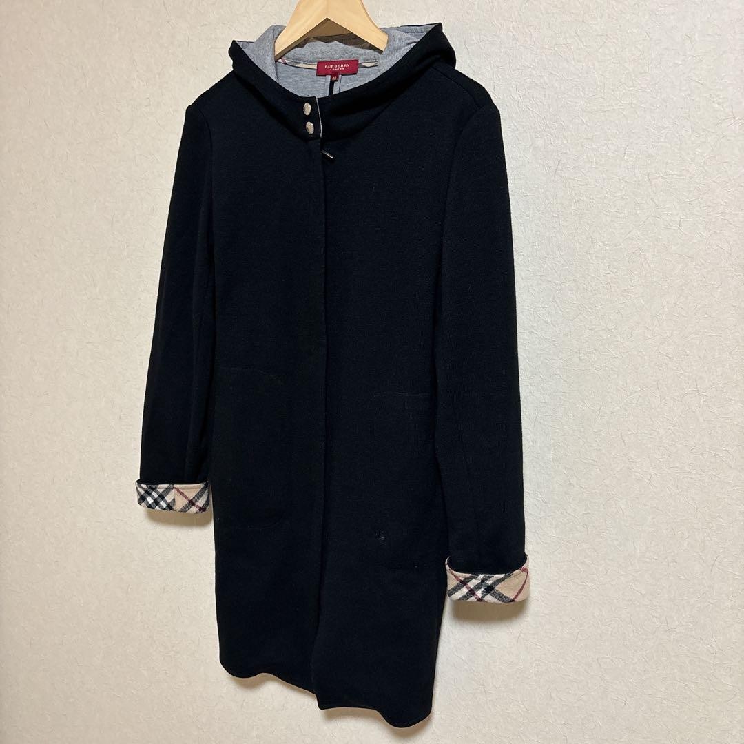 Burberry London Hooded Knit Coat Outerwear Check Pattern Size 40 For Women thumbnail 5