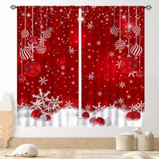 TKUYO Christmas Curtains Red White Snowflakes 2 Panels 42x45 Inch
