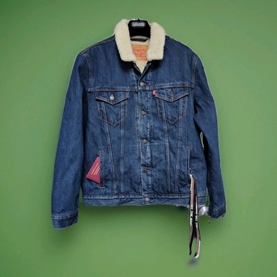 ''LEVI'S'' JEANSJACKE L 100%BAUMWOLLE GEFÜTTERT TEDDY ZUM KNÖPFEN NEUWERTIG  