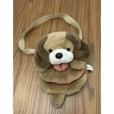 Embrace Brown Puppy Dog Purse With Red Plaid Bow And Lining Plush Girls