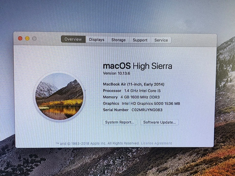 Apple MacBook Air 11" A1465 2014, i5 1.4GHz, 4Gb, *NO SSD*, works, faulty screen - Image 2 of 4