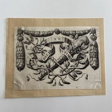 Antique Allegorical Engraving with Latin Motto “Decus et Tutamen 17th/18th C. 