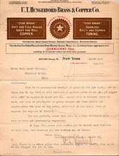 UT Hungerford Brass & Copper Co Mar 6-09 NY carta intestata antica carta di credito TC26