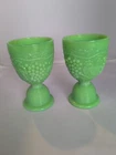 Vintage L.E. SMITH Green Jadeite Goblets Egg Cup Milk Glass Embossed Grapes