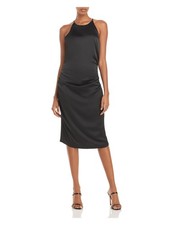 LAUNDRY Womens Shift Midi Dress Black Spaghetti Strap Round Neck Party 6