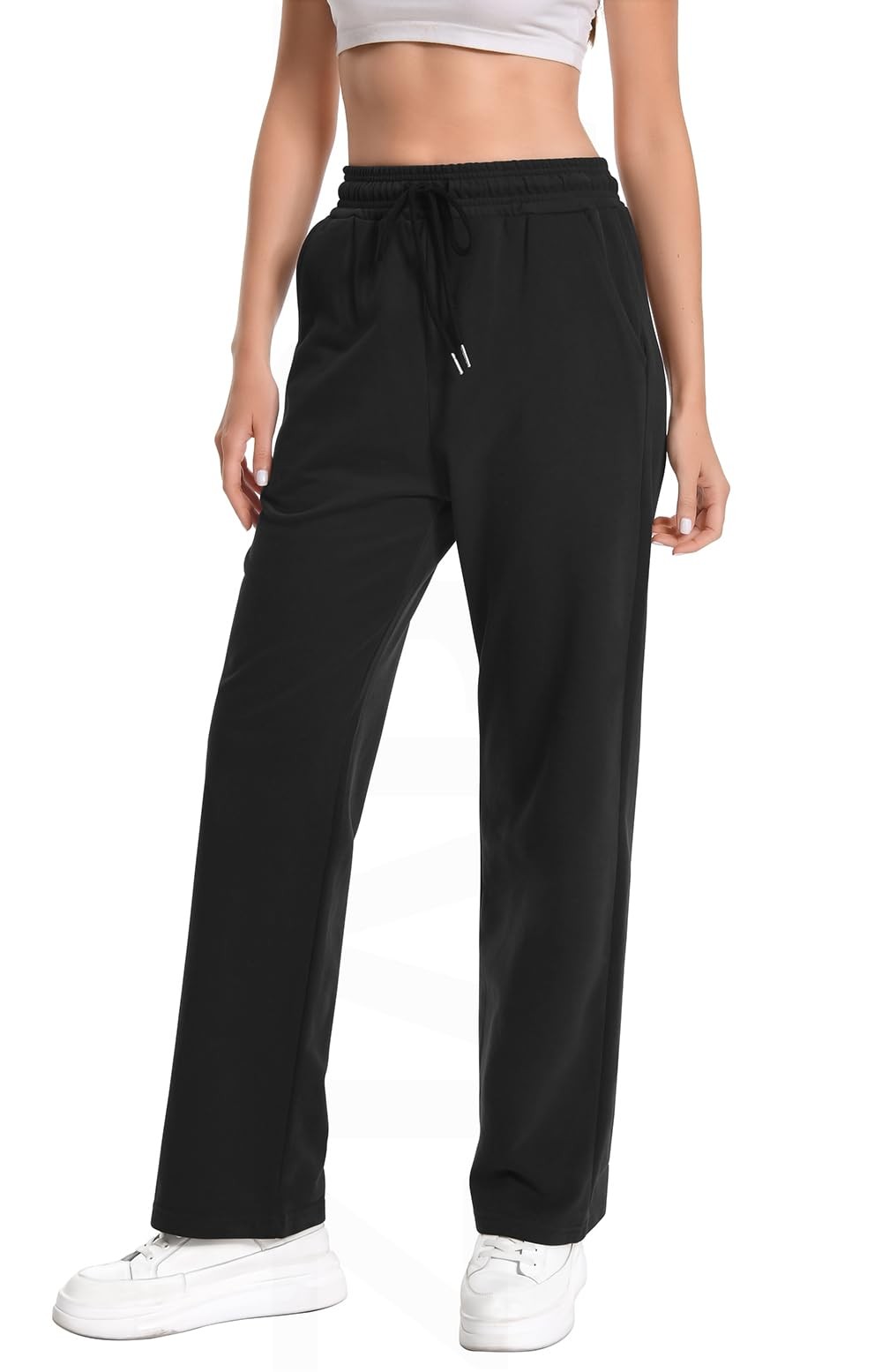 Open Bottom High Waisted Drawstring Sweatpants Wo… - image 2