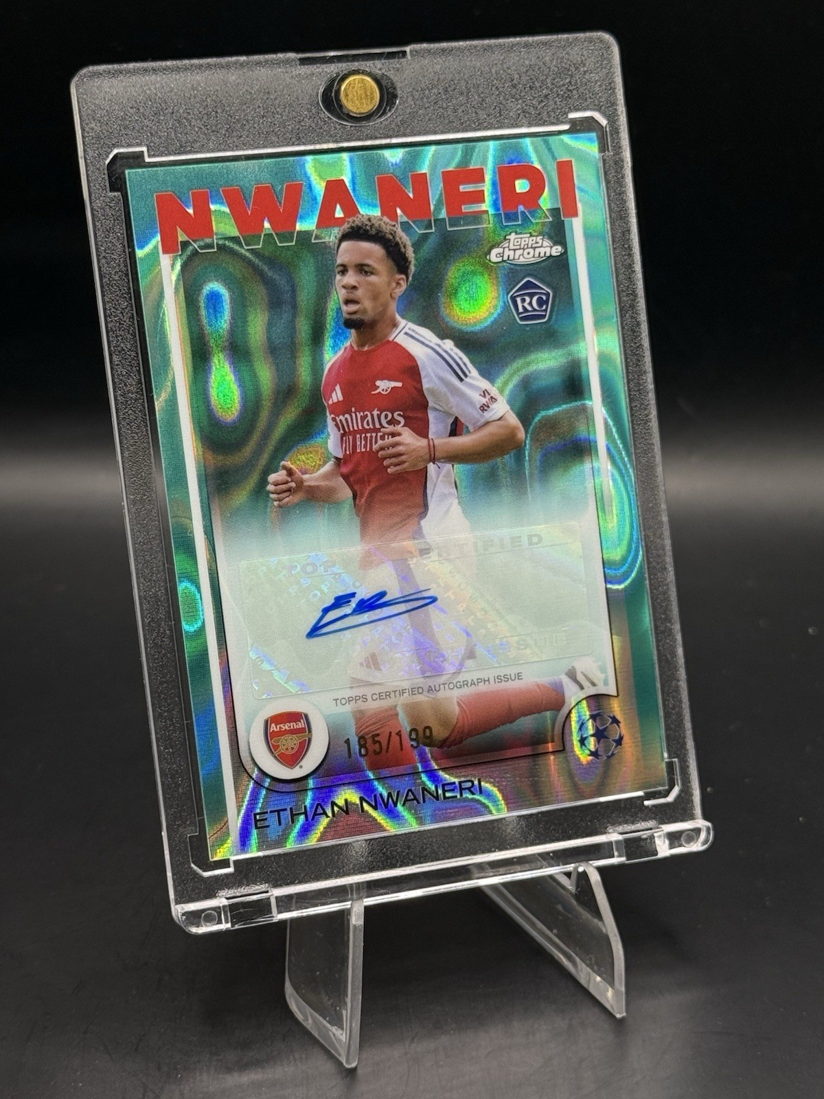 2025 Topps Chrome- UCC Ethan Nawaneri RC Auto Aqua Lava /199 Arsenal view 2