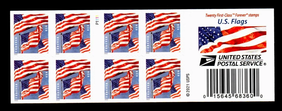 #5659 MNH, U.S. FLAG FOREVER BOOKLET OF 20, MICRO PRINT SKY, FV $15.60 (2022) - Image 2 of 3