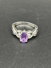 Vintage Sterling Silver Ring with Teardrop Pear Shape Amethyst Stone Size 8.5