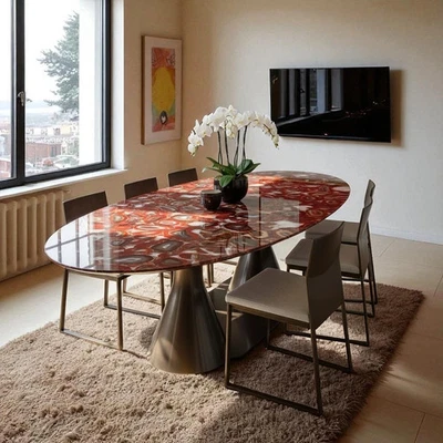 Oval Roter Jaspis Achat Ess & Meeting Tisch – Handgefertigt Edelstein Inlay - Bild 1 von 4
