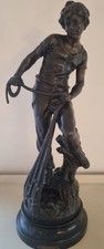 L & F Moreau Bronze Fisherman Fishing Boy w/ Net Sculpture 24" Tall Bon Coup