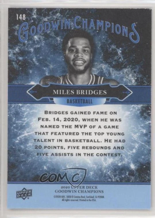 2020 Upper Deck Goodwin Champions Splash of Color Royal Blue Miles Bridges #148 - Image 2 of 2
