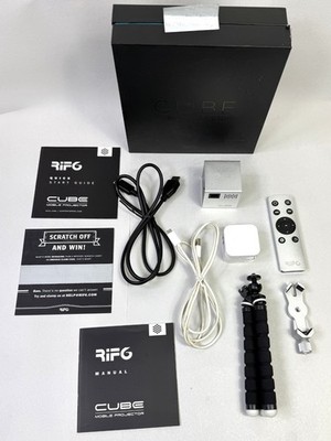 RIF6 CUBE Portable DLP Projector RF00040 Silver w/ Remote Accessories & Box EUC