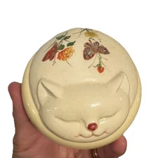 Ceramic CAT Trinket Box Butterfly Flowers 4"Takahashi Cho-Cho San Francisco