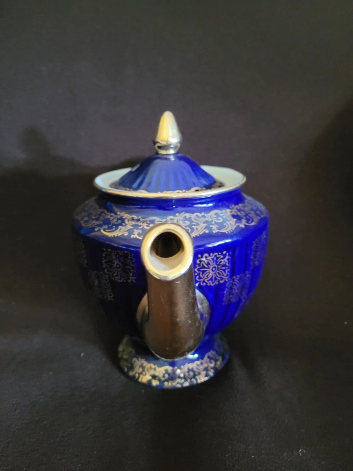 Lindo bule Hall China Los Angeles #083 cobalto e ouro 6 xícaras - Imagem 2 de 4