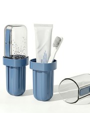 2 in 1 Toothbrush Travel Case, Portable Holder for Traveling, Blue