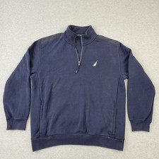 Nautica 1/4 Zip Sweatshirt Mens XL Blue Mock Neck Embroidery Pullover