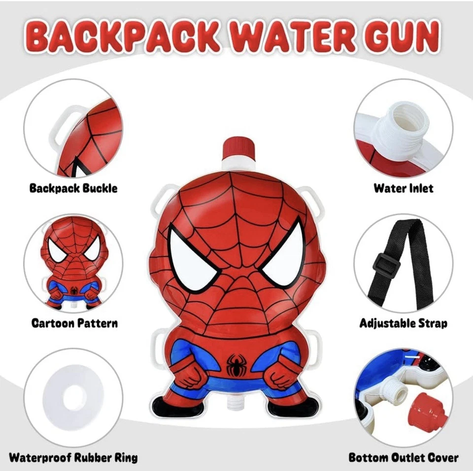 Backpack Water Gun for Kids, Superhero Squirt Gun, 1.3L Cartoon Summer Outdoor T - Image 4 of 4