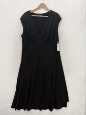 Chaps Shore Club Dress Womens 16W Black V Neck Fit & Flare Midi Jersey Plus NWT
