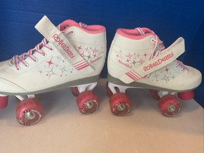 Roller Derby Sparkle Skates Girls/Women Size 5 White Pink