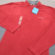 Columbia Pullover Mens XL Red Gray Fleece 1/4 Zip Pine Ridge Half Zip Hiking