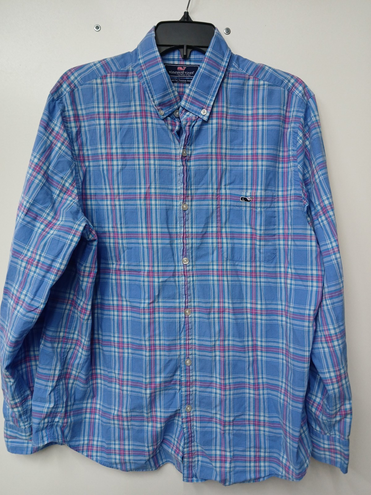 Vineyard Vines Whale Shirt Mens Size Large Slim Fit Tucker Blue Plaid