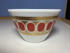 Vintage Fire King Fred Press Red & Gold Medallion Milk Glass Bowl Rare
