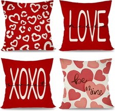 Valentines Day Pillow Covers 18x18 Set 18" x Pack of 4 , Red