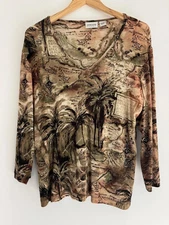 Chicos Travelers Excellent Palm Trees Tropical Graphic V Neck Tunic Top 2