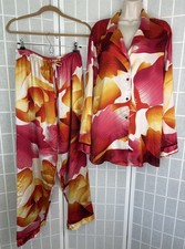 Victorias Secret Signature Satin Long PJ Set Floral Large VS see description 