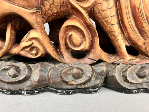Antique Chinese Carved WATER DRAGON with Jade Pearl & Eyes 16 1/4" Sculpture - Picture 4 of 24