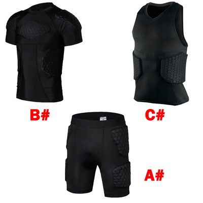 Men Football Compression Crash Proof Padded Sports Pants Shirt//Vest//Shorts Rib