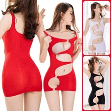 Women Sexy Lingerie Sheer Mini Bodycon Dress Hollow Out Wrap Dress Nightwear