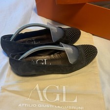 AGL Attilio Giusti Leombruni 37.5/7.5 Made Italy Butter Suede Smoke Ballet Flats